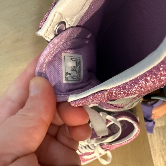 RARE Vans Off The Wall Old Skool lil Girls Pink Glitter Sneakers 1.5 Pink/white - Picture 5 of 6